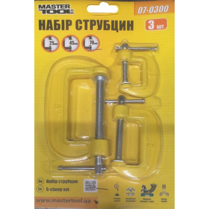 Струбцины столярные тип G, набор 3 шт (30мм; 50мм; 75мм) Mastertool 07-0300