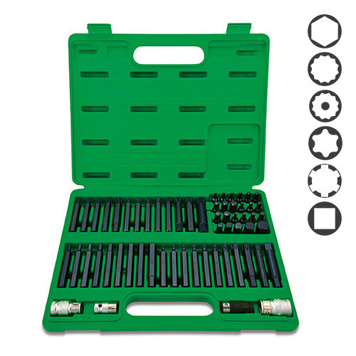 Профессиональный набор бит Torx, HEX, SPLINE, RIBE, SQ 60шт Toptul