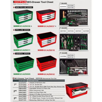 Ящик для СТО с инструментом Toptul (Pro-Line) 3 секции 157 шт GCAZ0011